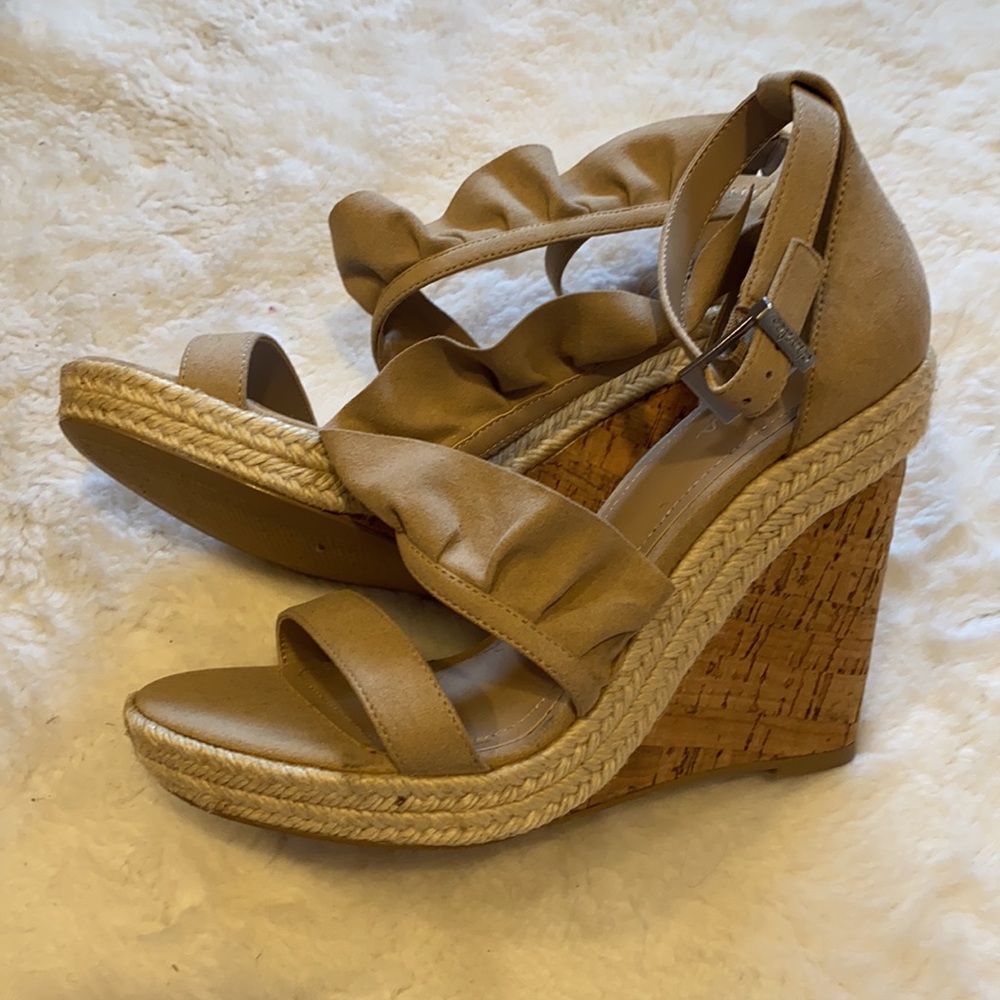 Like new! Beige suede and cork open toe wedges - size 9 from Charles David